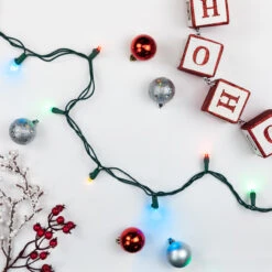 50ct Multi-Color LED Wide Angle Christmas Lights,16.25ft Green Wire