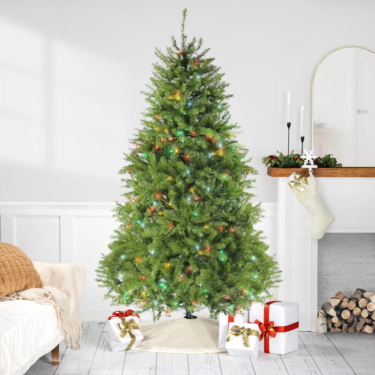 7.5 Ft Pre-Lit Full Northern Pine Artificial Christmas Tree - Multicolor Lights 3 7.5 Ft Pre-Lit Full Northern Pine Artificial Christmas Tree - Multicolor Lights