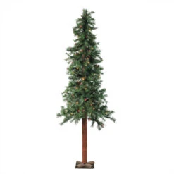 7' Pre-Lit Slim Traditional Woodland Alpine Artificial Christmas Tree - Multicolor Lights