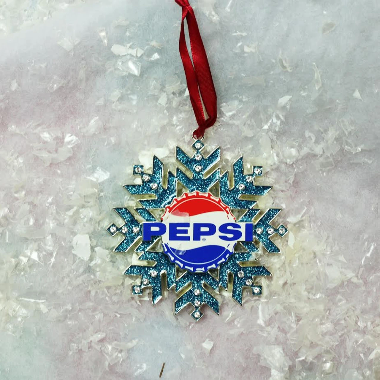 3.5" Silver And Blue Pepsi Logo Snowflake Christmas Ornament 4 3.5" Silver And Blue Pepsi Logo Snowflake Christmas Ornament - Image 2
