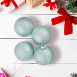 4ct Blue And Silver Snowflake Glass Christmas Ball Ornaments 3.25" (80mm) 9 4ct Blue And Silver Snowflake Glass Christmas Ball Ornaments 3.25" (80mm) -Christmas Decoration Store winter20blues 120cropped 54095.1670623238