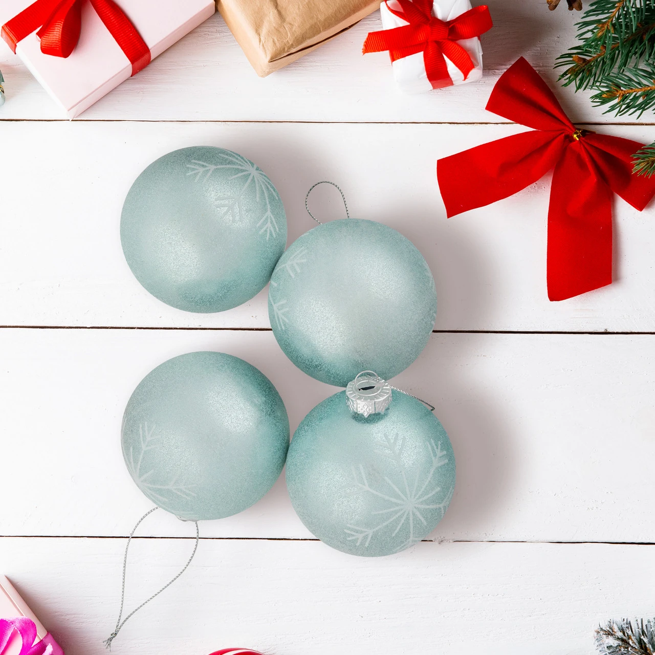 4ct Blue And Silver Snowflake Glass Christmas Ball Ornaments 3.25" (80mm) 5 4ct Blue And Silver Snowflake Glass Christmas Ball Ornaments 3.25" (80mm) - Image 3