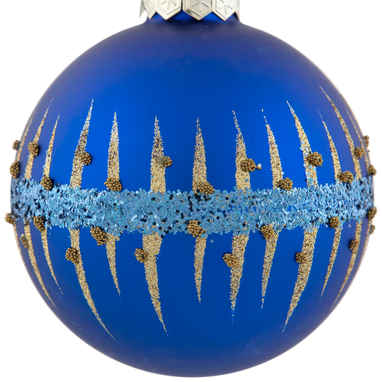 4" Blue And Gold Glitter Glass Ball Christmas Ornament 5 4" Blue And Gold Glitter Glass Ball Christmas Ornament - Image 3