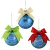 Set Of 3 Blue Ford Logo Collectible Glass Christmas Ball Ornaments 3"