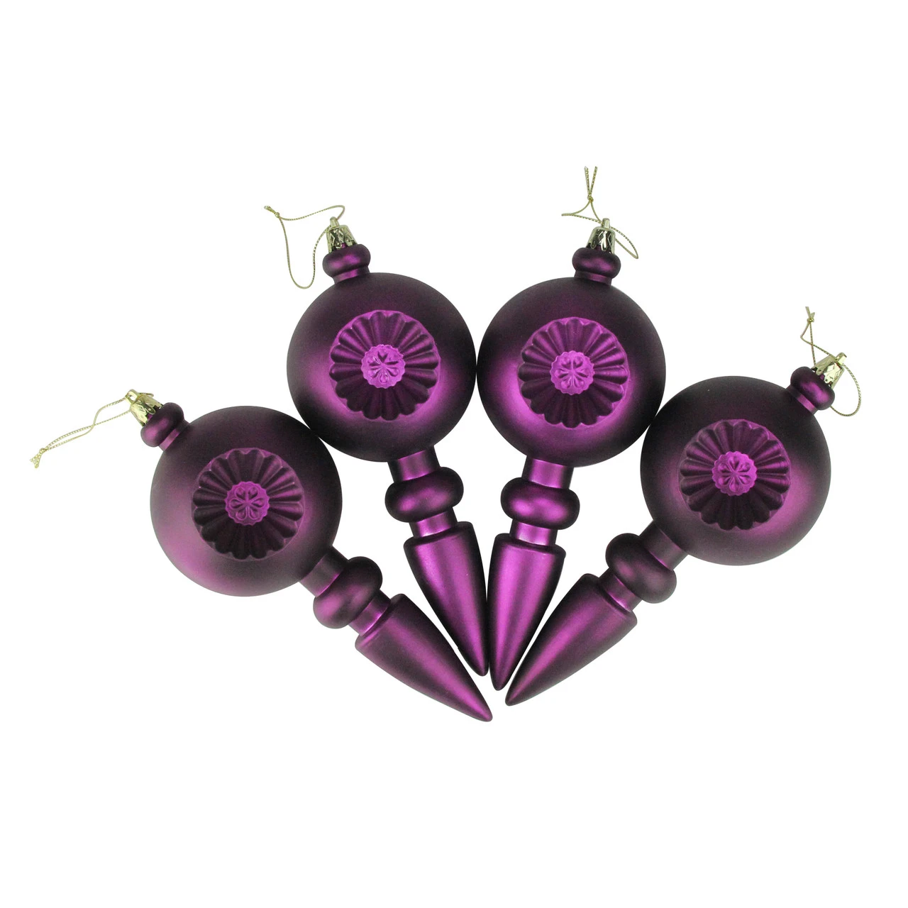 4ct Purple Shatterproof Matte Retro Reflector Christmas Finial Ornaments 7.5" 4 4ct Purple Shatterproof Matte Retro Reflector Christmas Finial Ornaments 7.5" - Image 2