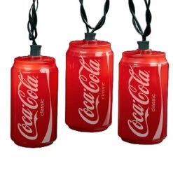 10 Red Blow Mold Classic Coca-Cola Can Party Christmas Lights - 9 Ft Green Wire