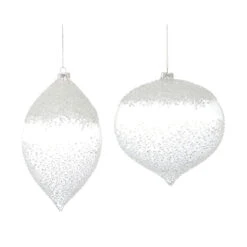Set Of 4 Silver Colored Glittery Finish Christmas Tree Ornaments 9"