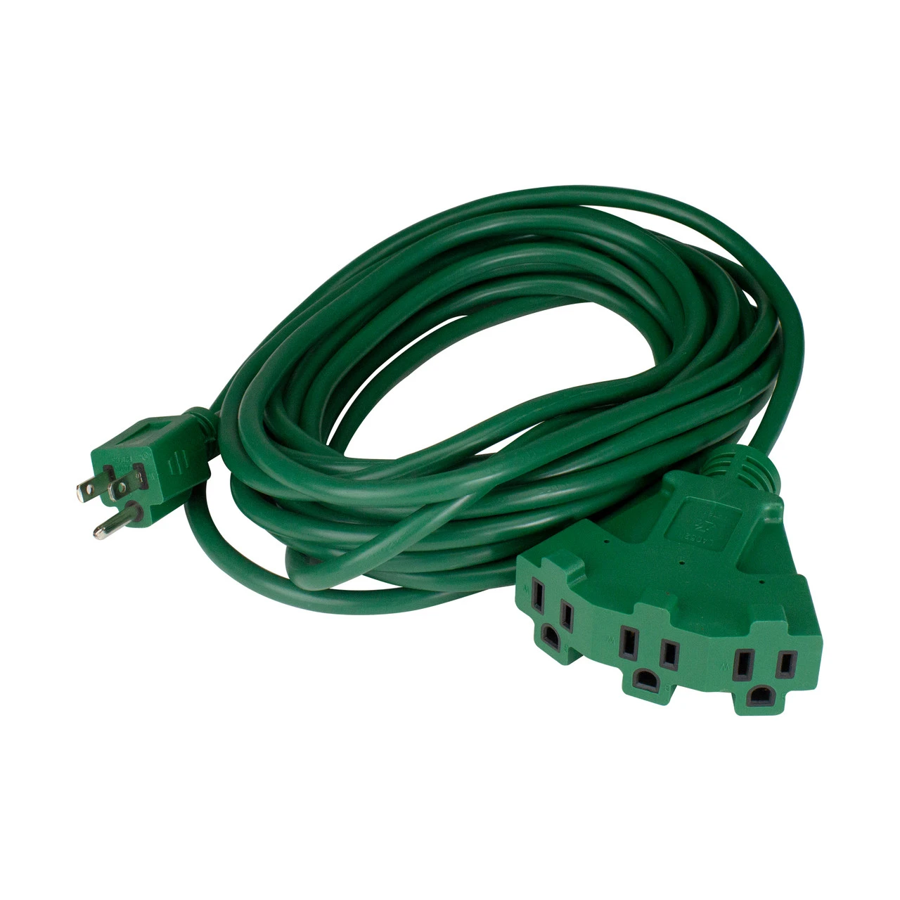 25' Green 3-Prong Outdoor Extension Power Cord With Fan Style Connector 3 25' Green 3-Prong Outdoor Extension Power Cord With Fan Style Connector