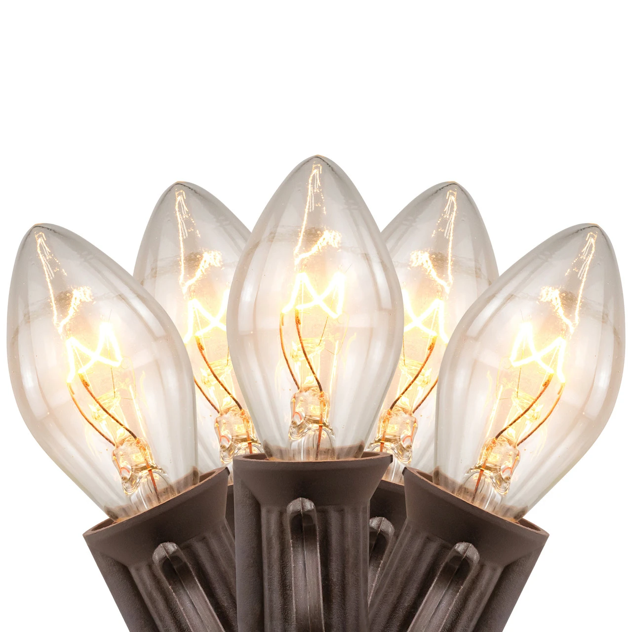 25 Count Clear C7 Christmas Lights, 24ft Brown Wire 3 25 Count Clear C7 Christmas Lights, 24ft Brown Wire