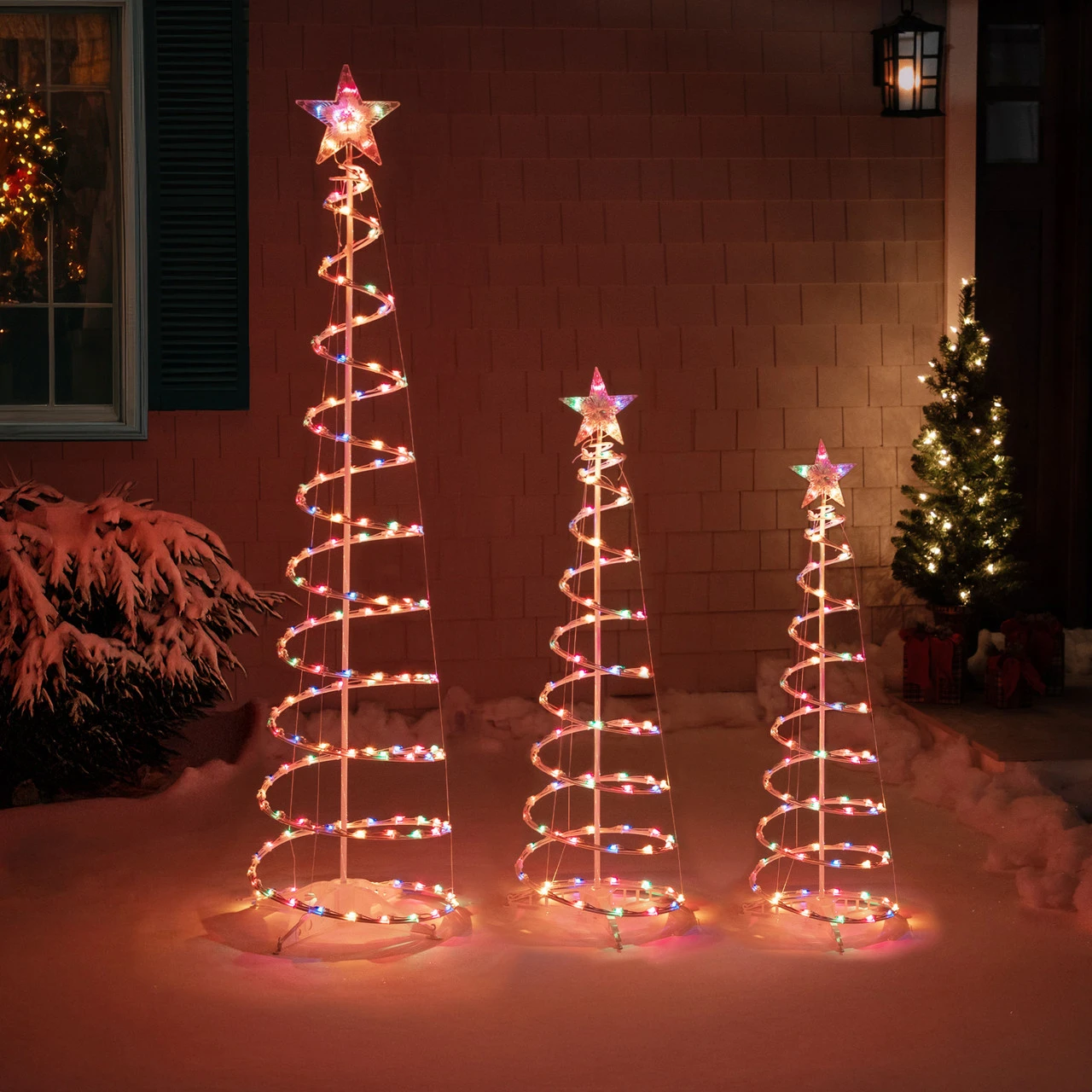 Set Of 3 Lighted Multi-Color Spiral Christmas Trees - 3', 4', And 6' 5 Set Of 3 Lighted Multi-Color Spiral Christmas Trees - 3', 4', And 6' - Image 3