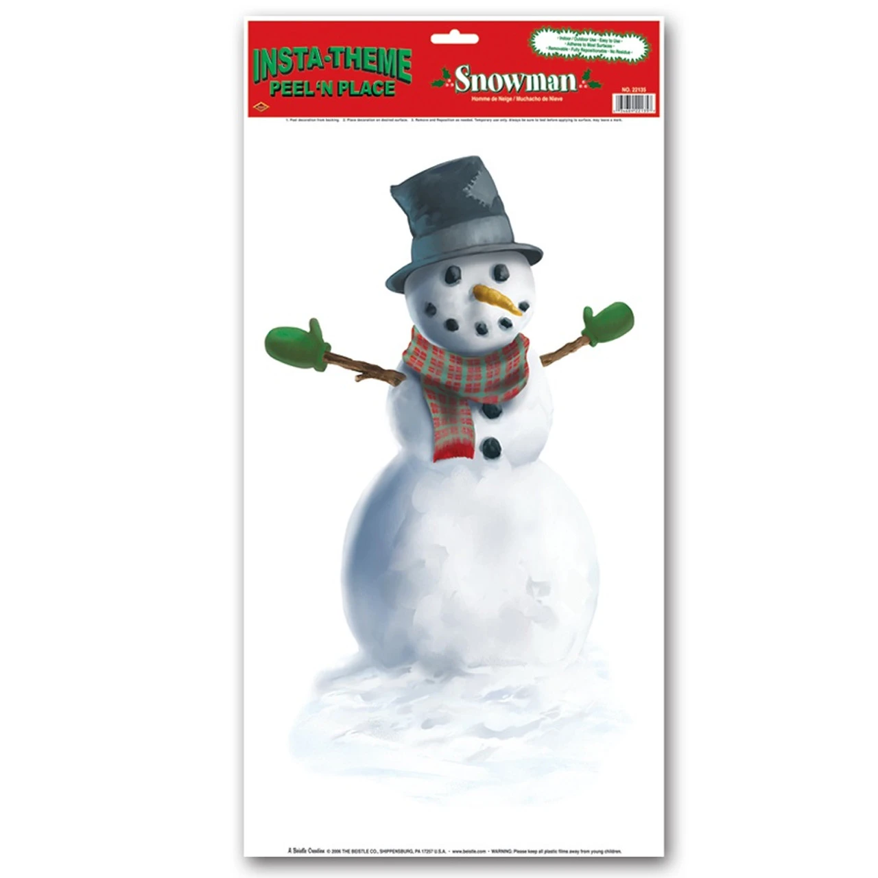 Pack Of 12 Snowman Peel 'N Place Christmas Decorations 24" 3 Pack Of 12 Snowman Peel 'N Place Christmas Decorations 24"